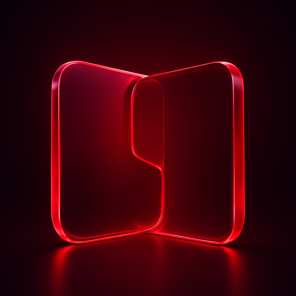 Two interlocking red glass panels meeting at the center